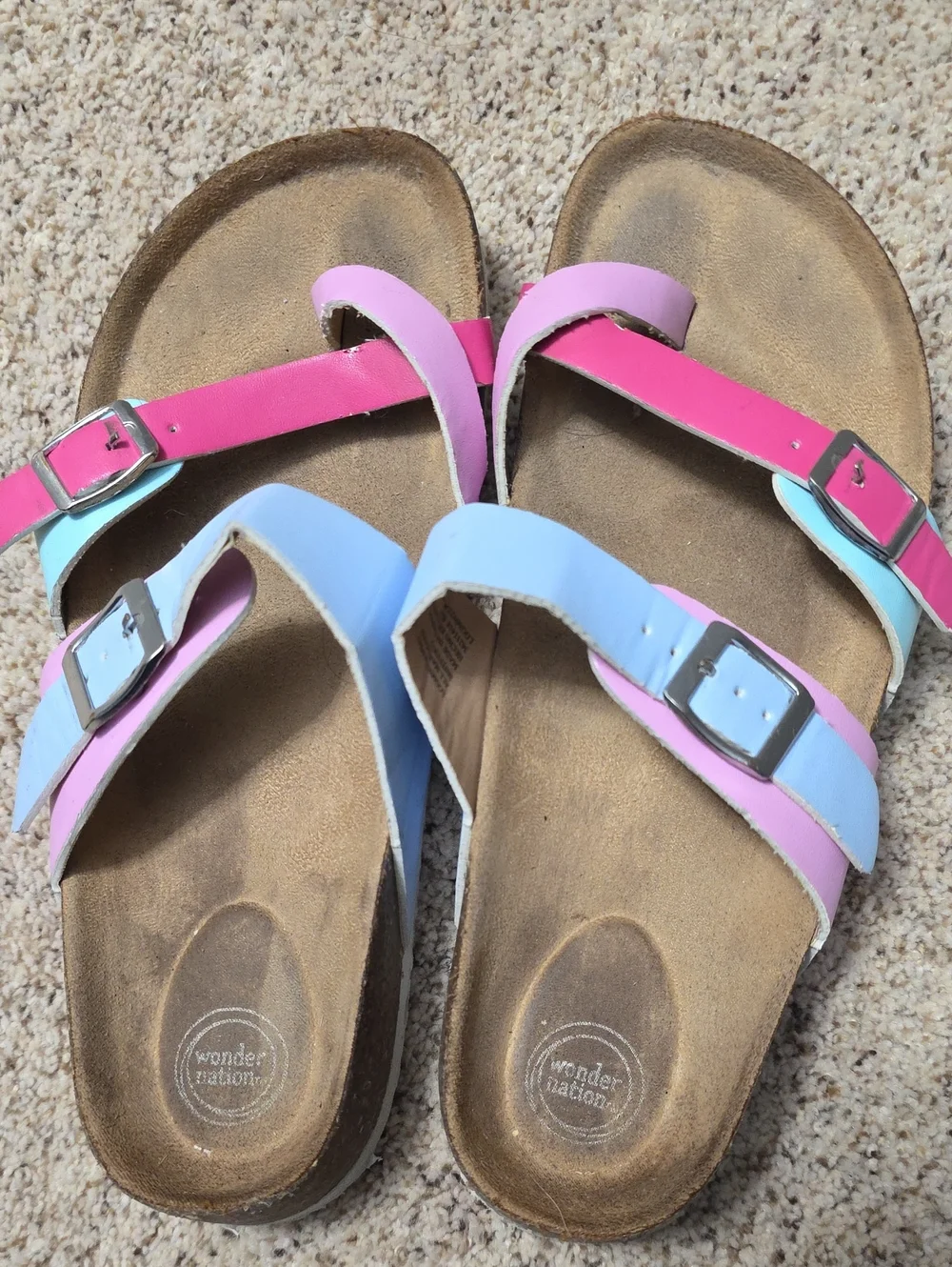 Pastel Triple-strap Sandals in Pink, Light Blue & Mint